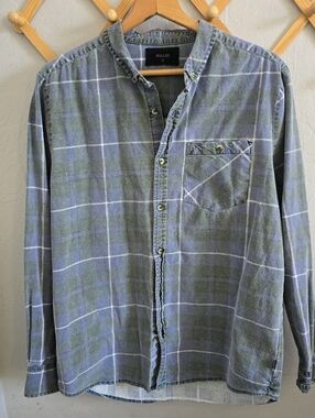 Rolla's Blue Checkered Washed Cotton Button Down Top Size M